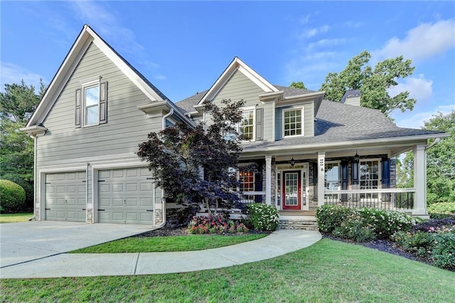 306 Mill Rdg, Canton, GA 30114 - traditional-style home featuring an attached garage, a porch, concrete driveway, a chimney, and a front lawn