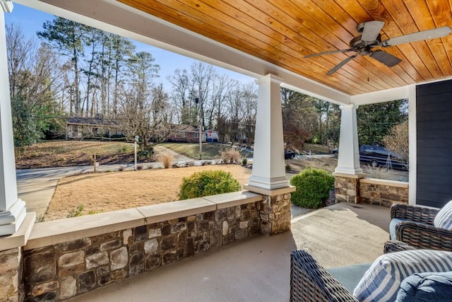 view of patio / terrace featuring a porch and ceiling fan