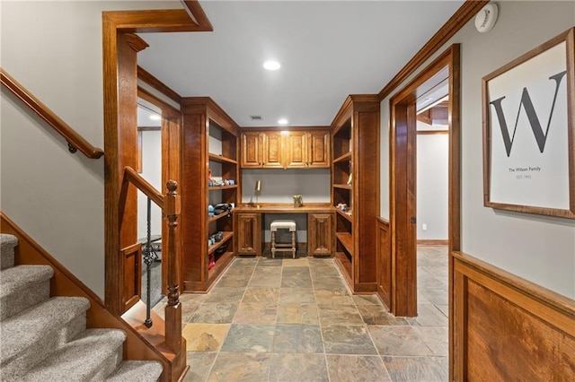 4840 Spring Park Cir, Suwanee, GA 30024 - office featuring built in desk, light stone finish floors, and recessed lighting