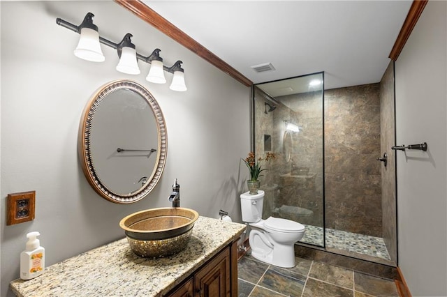 4840 Spring Park Cir, Suwanee, GA 30024 - bathroom featuring vanity, a walk in shower, and stone finish flooring