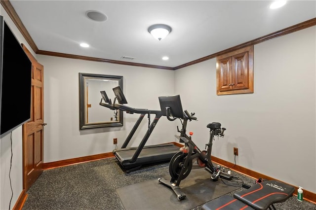 4840 Spring Park Cir, Suwanee, GA 30024 - workout room featuring ornamental molding and recessed lighting