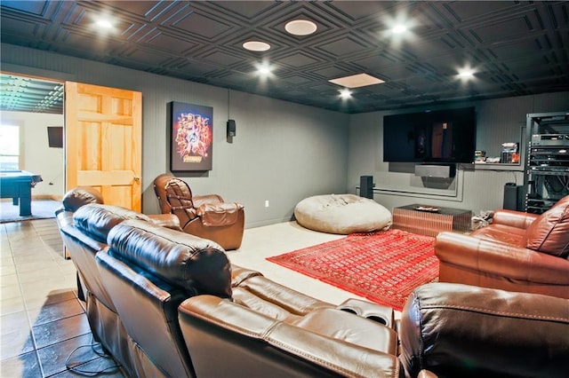 1397 Chestnut Cove Trl, Jasper, GA 30143 - cinema room featuring an ornate ceiling, baseboards, recessed lighting, and tile patterned flooring
