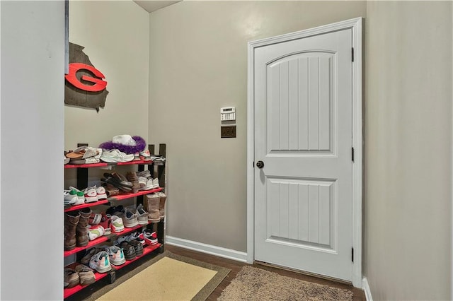 doorway to outside featuring dark hardwood / wood-style floors