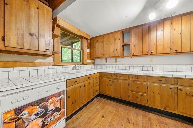 1975 Mack Rd, Douglasville, GA 30135 - kitchen with a sink, light wood-type flooring, and brown cabinetry