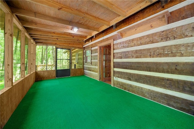 1975 Mack Rd, Douglasville, GA 30135 - sunroom with wooden walls, carpet flooring, and wood ceiling
