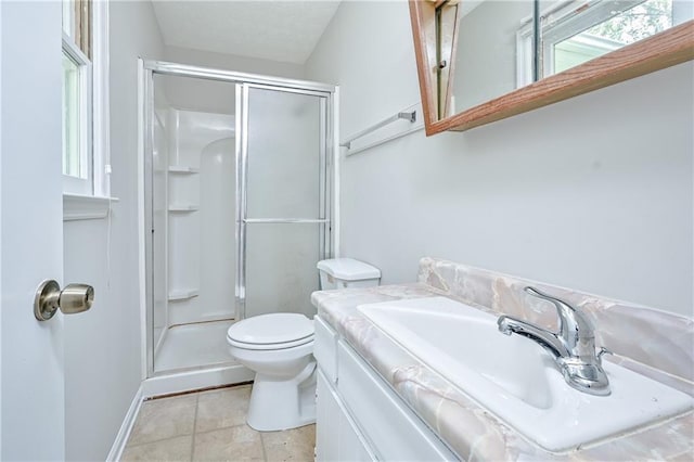 51 Ezzard St, Lawrenceville, GA 30046 - full bath featuring a shower stall, toilet, baseboards, and vanity