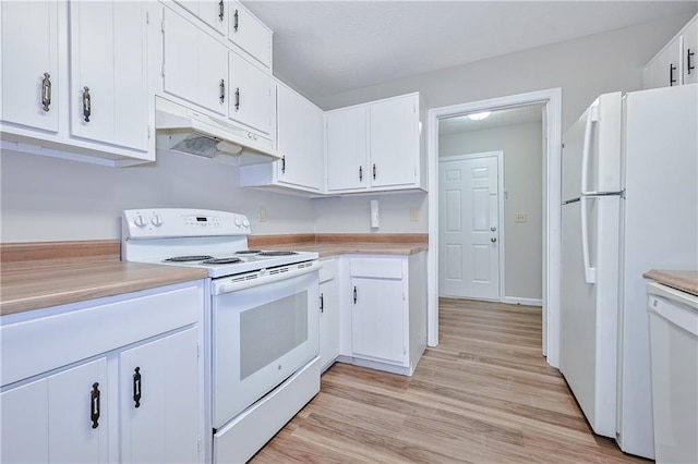 51 Ezzard St, Lawrenceville, GA 30046 - kitchen featuring white appliances, under cabinet range hood, light countertops, and white cabinets