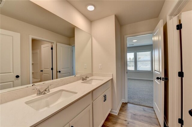 58 Longhorn Way, Auburn, GA 30011 - bathroom featuring double vanity, a sink, baseboards, and wood finished floors