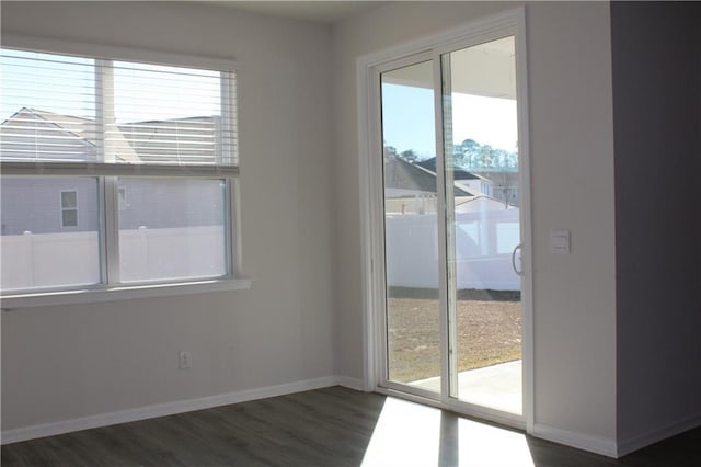 doorway featuring plenty of natural light and dark wood-type flooring