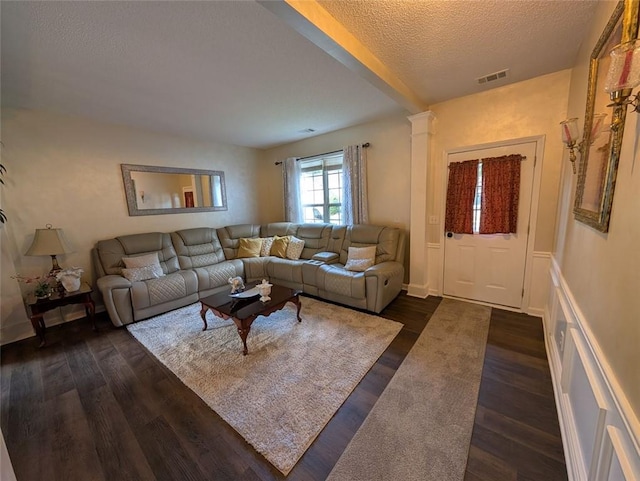 640 Dahoma Trl, Woodstock, GA 30188 - living room with a textured ceiling and dark wood-style flooring