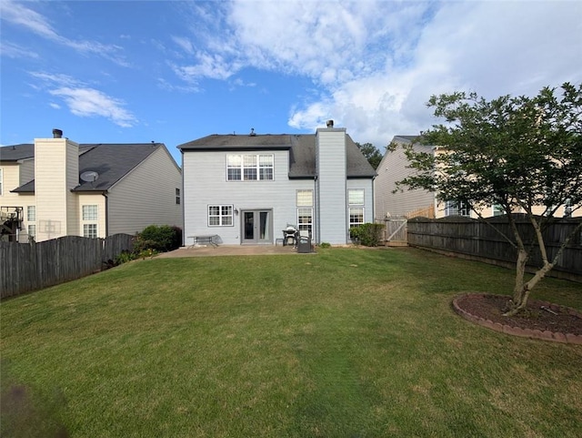 640 Dahoma Trl, Woodstock, GA 30188 - back of house featuring a patio, a fenced backyard, a chimney, and french doors