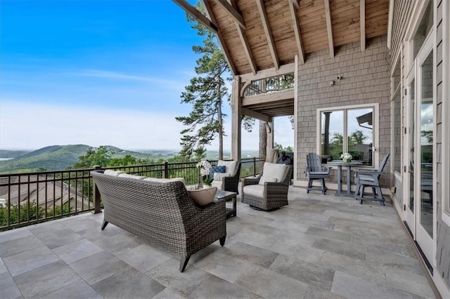 89 Somerset Ln, Cartersville, GA 30121 - view of patio with an outdoor living space, a balcony, and a mountain view
