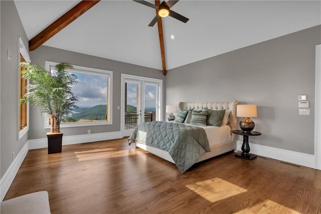 89 Somerset Ln, Cartersville, GA 30121 - bedroom with access to outside, beamed ceiling, high vaulted ceiling, baseboards, and multiple windows
