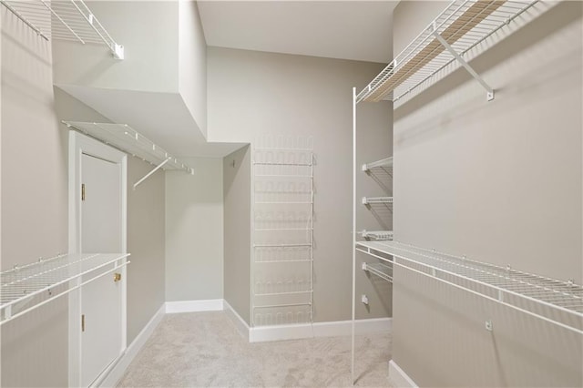 spacious closet featuring light colored carpet