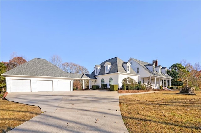 cape cod-style house with a front lawn and a garage