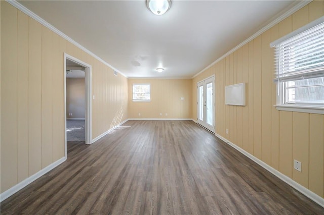 2725 Rainbow Forest Dr, Decatur, GA 30034 - empty room with ornamental molding, dark hardwood / wood-style floors, and french doors