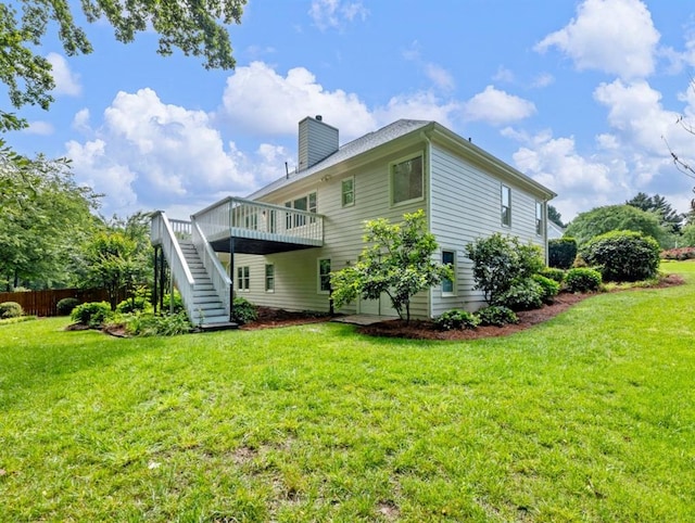2910 Waverly Place Dr, Dacula, GA 30019 - back of property with stairs, a wooden deck, and a chimney