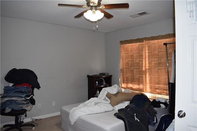 bedroom featuring carpet flooring and ceiling fan