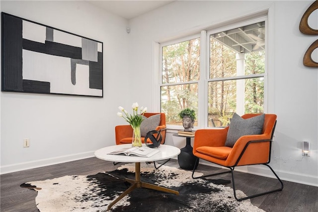 living area with hardwood / wood-style floors