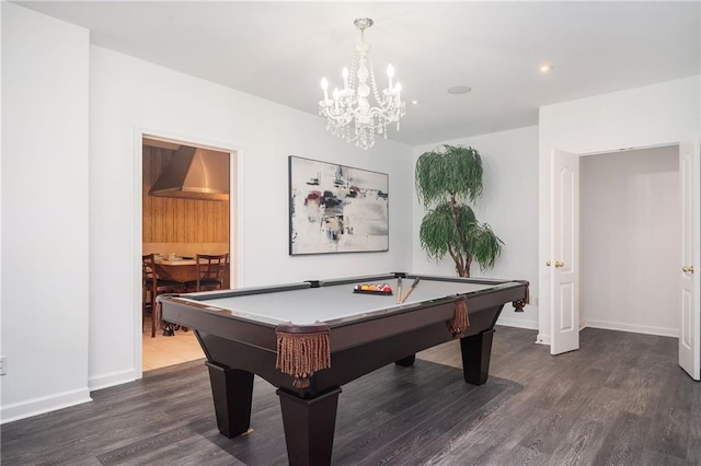 game room with dark hardwood / wood-style floors and pool table