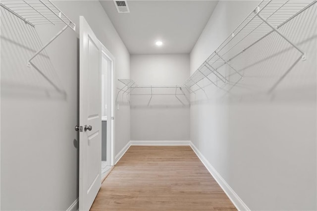 walk in closet with wood-type flooring