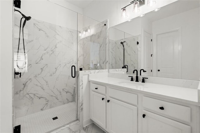 635 Opera Ln, Alpharetta, GA 30009 - full bathroom with marble finish flooring, vanity, and a marble finish shower