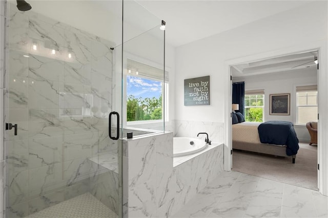 635 Opera Ln, Alpharetta, GA 30009 - ensuite bathroom featuring a garden tub, a marble finish shower, and marble look tiles