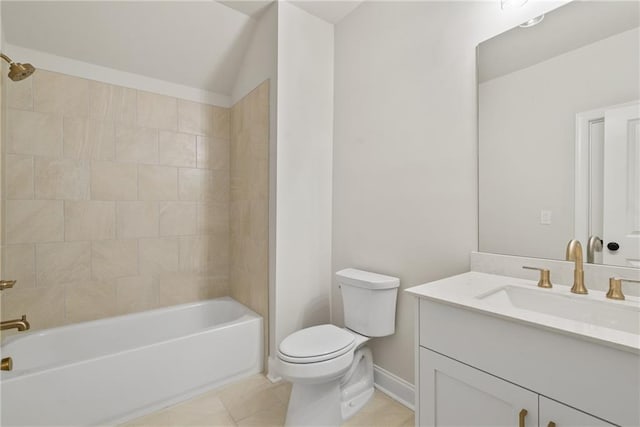 full bathroom featuring tile patterned flooring, vanity, toilet, and tiled shower / bath