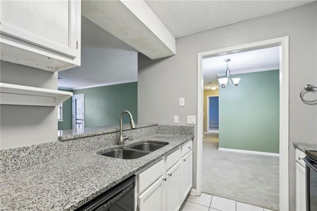 511 Barrington Hills Dr, Atlanta, GA 30350 - kitchen with a sink, light colored carpet, white cabinets, light stone counters, and light tile patterned floors