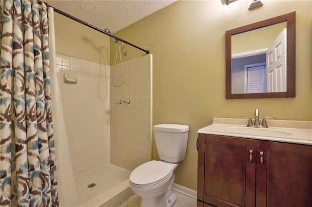 511 Barrington Hills Dr, Atlanta, GA 30350 - full bathroom with toilet, tiled shower, vanity, a textured ceiling, and tile patterned floors