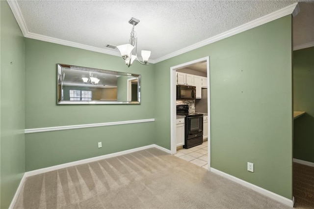 511 Barrington Hills Dr, Atlanta, GA 30350 - unfurnished dining area with a chandelier, crown molding, light carpet, a textured ceiling, and baseboards