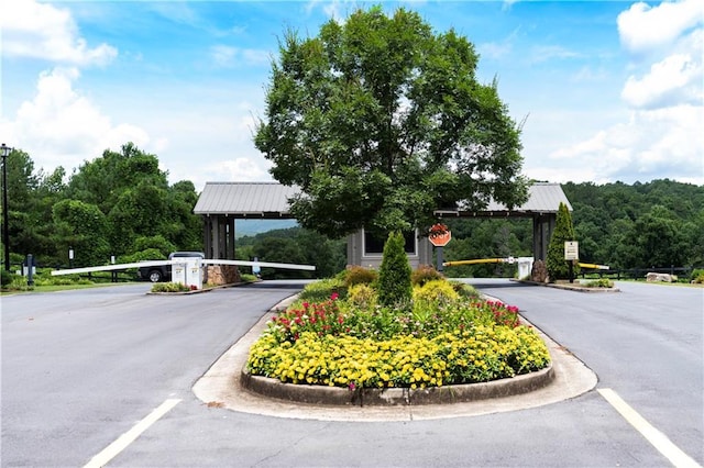 view of street with curbs and a gated entry