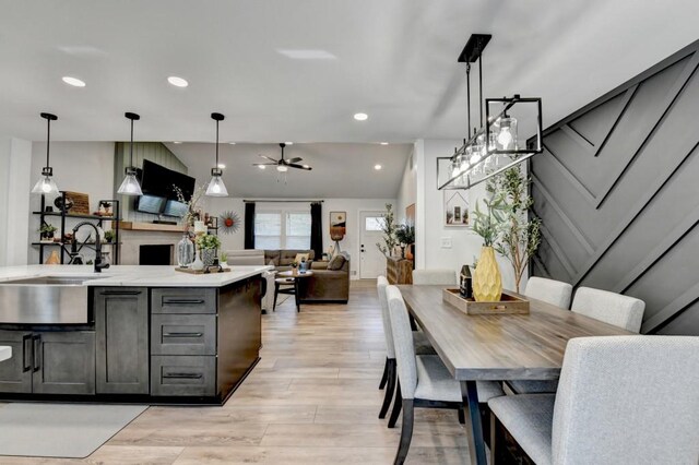 5441 E Main St, Flowery Branch, GA 30542 - dining area featuring vaulted ceiling, light wood-type flooring, recessed lighting, and a chandelier