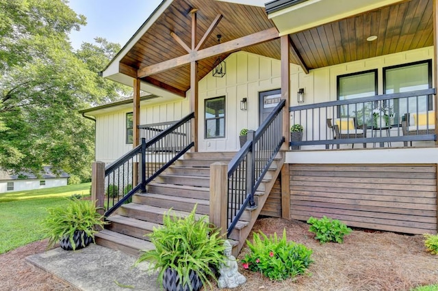 5441 E Main St, Flowery Branch, GA 30542 - doorway to property with a porch and a lawn