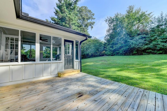 5441 E Main St, Flowery Branch, GA 30542 - wooden deck featuring a yard and a sunroom