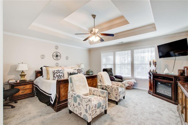 3258 Kessock Ridge Trl, Snellville, GA 30039 - bedroom featuring a raised ceiling, carpet floors, ornamental molding, and a ceiling fan