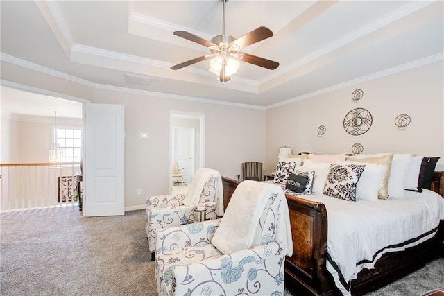 3258 Kessock Ridge Trl, Snellville, GA 30039 - carpeted bedroom featuring a raised ceiling, crown molding, and a ceiling fan