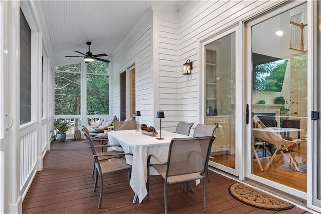 137 Oakton S, Eatonton, GA 31024 - sunroom / solarium with outdoor dining area, hardwood / wood-style floors, and ceiling fan