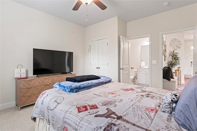 297 Aylesbury Blvd, Mcdonough, GA 30252 - bedroom with carpet flooring, a closet, ensuite bathroom, and ceiling fan