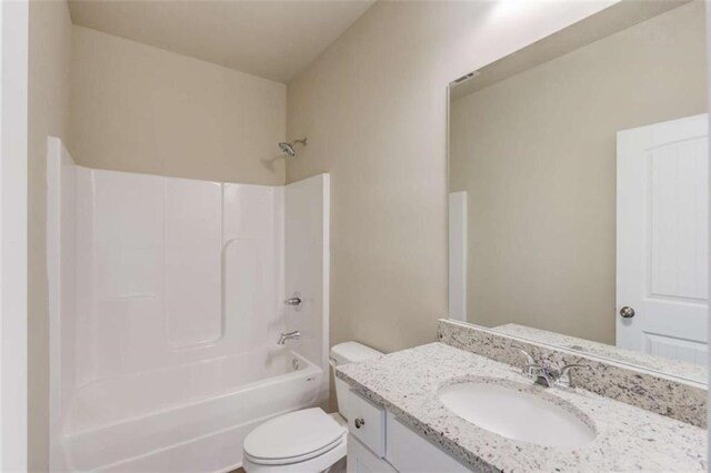 full bathroom with vanity, toilet, and bathing tub / shower combination