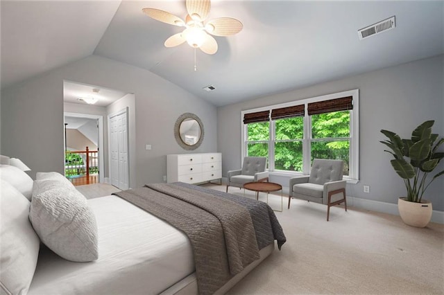 465 Willowbrook Dr SE, Smyrna, GA 30082 - carpeted bedroom with lofted ceiling, ceiling fan, baseboards, and a closet