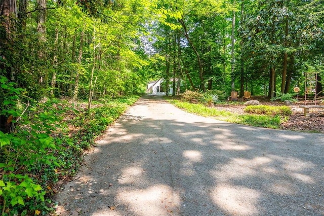 465 Willowbrook Dr SE, Smyrna, GA 30082 - view of asphalt driveway with a forest view