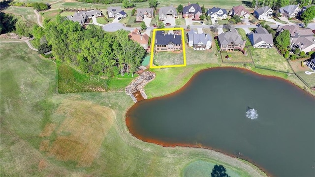 aerial view featuring a residential view and a water view