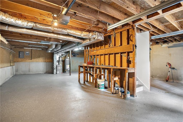 3021 Mills Ridge Dr, Canton, GA 30114 - unfinished basement with water heater, electric panel, and stairway
