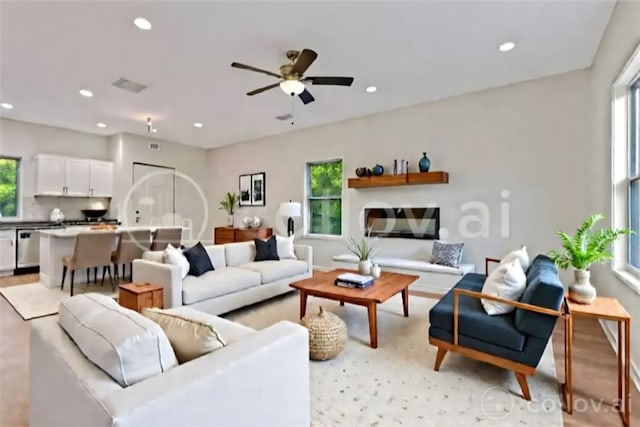 70 Wheeler Lake Path, Dallas, GA 30157 - living area with plenty of natural light, recessed lighting, and ceiling fan
