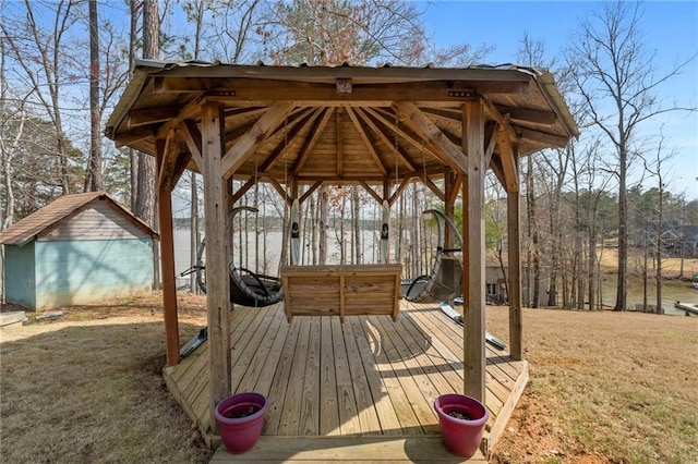 150 Crestview Rd, Jackson, GA 30233 - deck with an outbuilding, a yard, a gazebo, and a storage unit