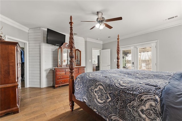 150 Crestview Rd, Jackson, GA 30233 - bedroom with hardwood / wood-style flooring, ornamental molding, access to outside, and a ceiling fan