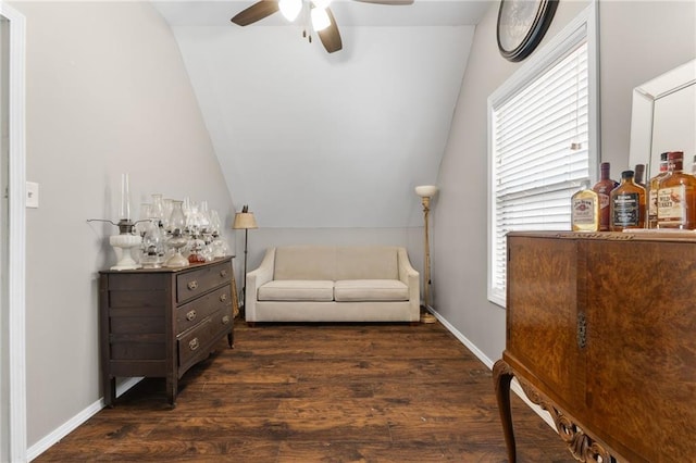 150 Crestview Rd, Jackson, GA 30233 - sitting room with a ceiling fan, wood finished floors, vaulted ceiling, and baseboards