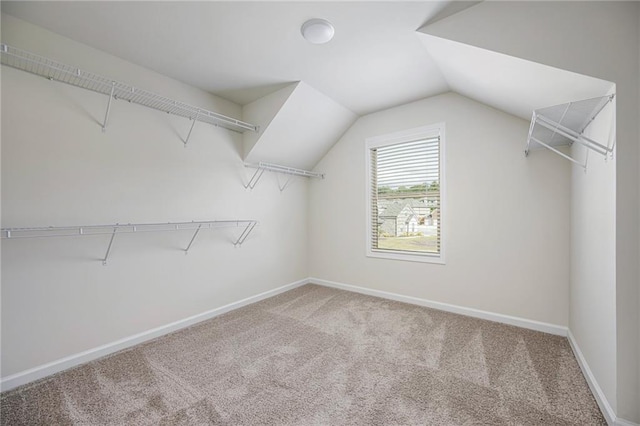 spacious closet with carpet and vaulted ceiling