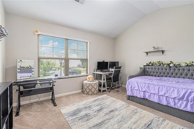 1549 Miller Valley Dr, Bethlehem, GA 30620 - bedroom with lofted ceiling, carpet floors, baseboards, and an office area